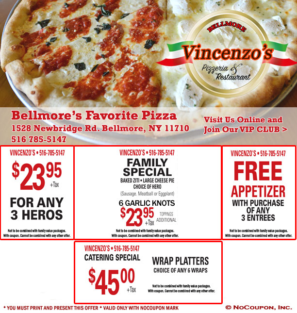 Vincenzo's Pizzeria, Bellmore, NY Specials